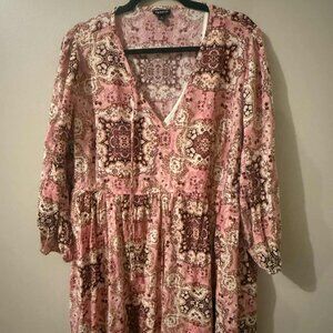 Torrid Pink Boho Medallion Babydoll Dress Size 1